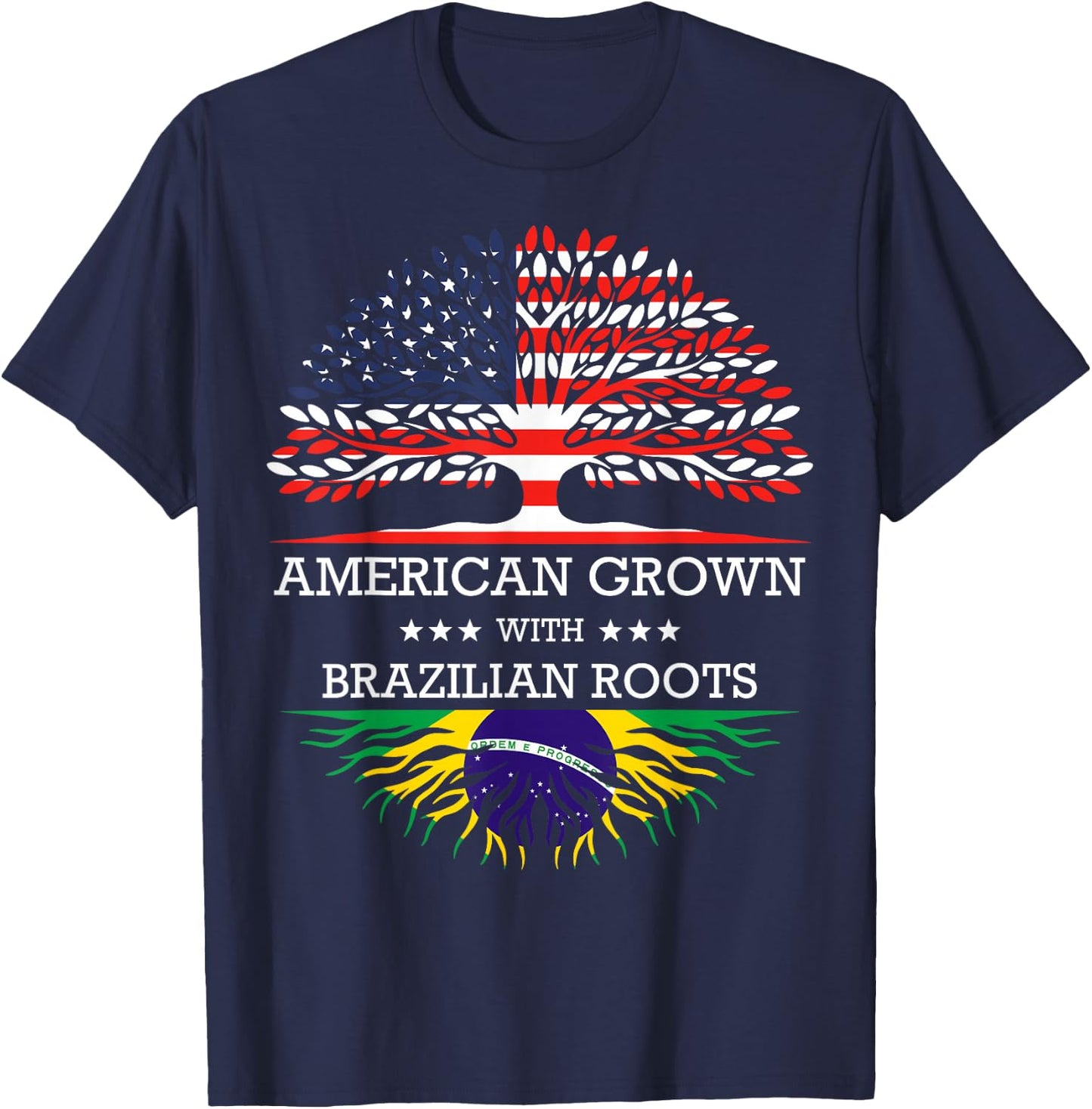 American Grown with Brazilian Roots USA Flag T-Shirt - T-Shirt | Navy