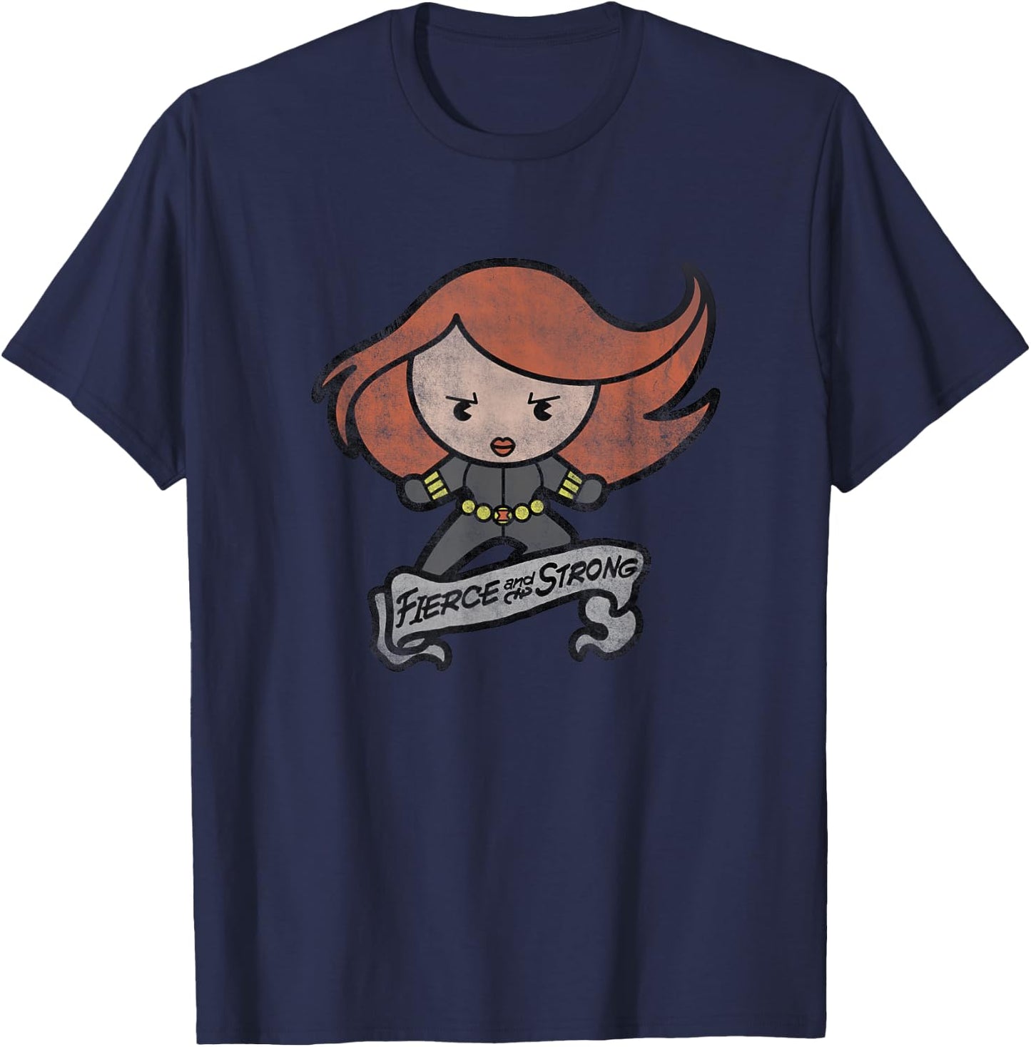 Marvel Kawaii Fierce And Strong Chibi Black Widow Distressed T-Shirt - T-Shirt | Navy