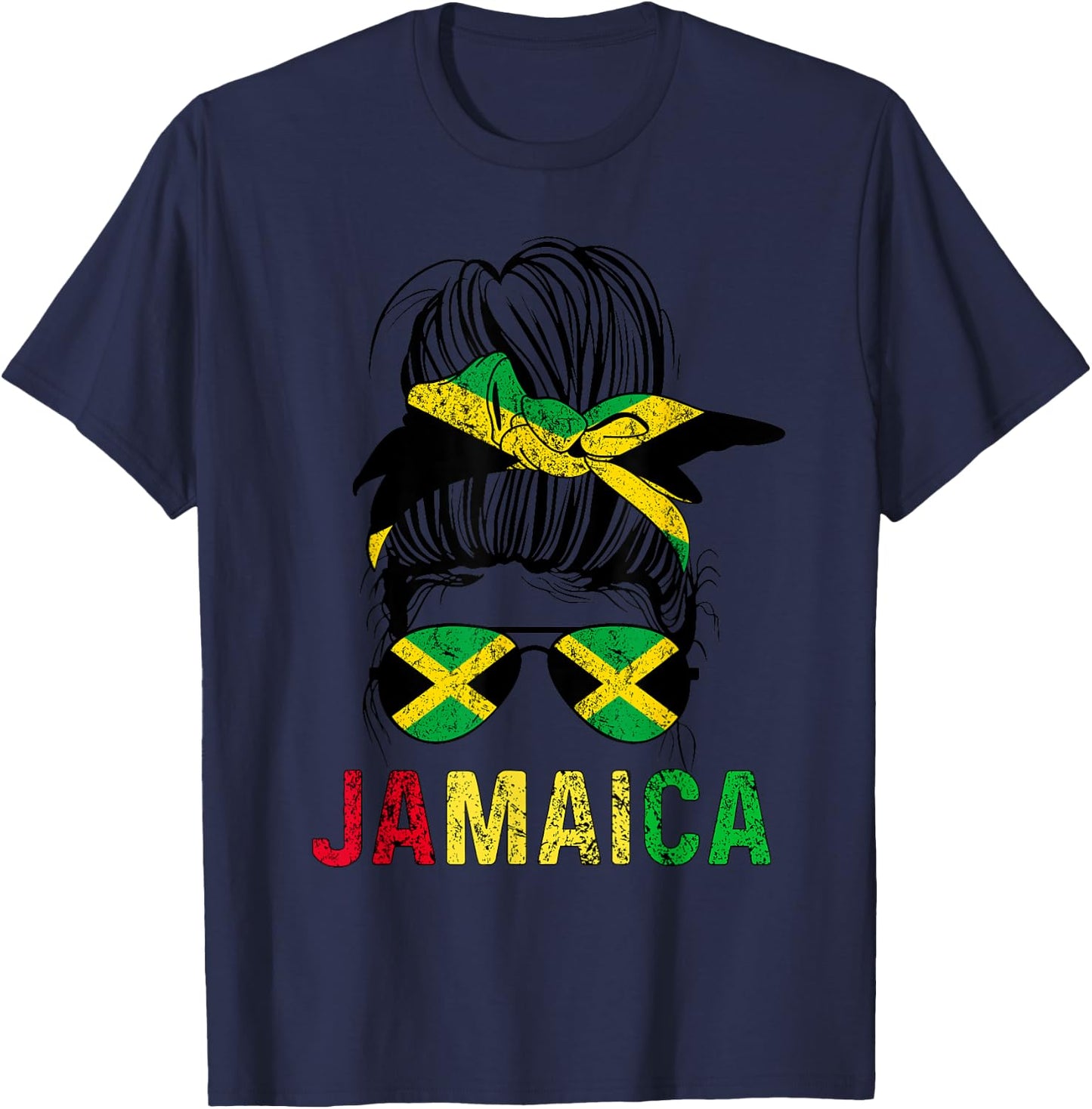 Jamaican Girl Messy Hair flag Jamaica Pride Patriotic T-Shirt - T-Shirt | Navy