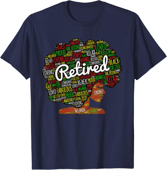 Retired African American Woman With Afro Retirement T-Shirt - T-Shirt | Navy