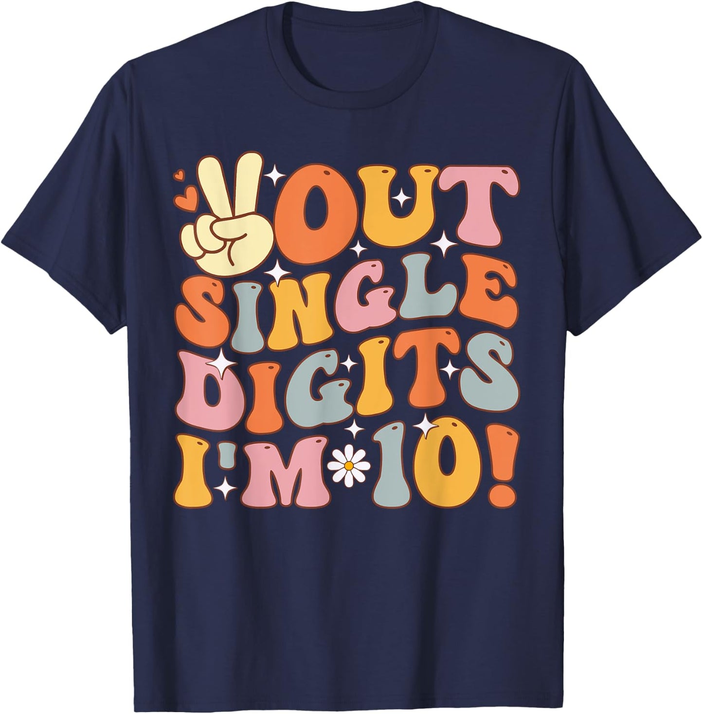 Peace Out Single Digits Retro Groovy 10th Birthday Kids Girl T-Shirt - T-Shirt | Navy