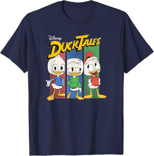 Disney DuckTales Dewey Huey & Louie Vertical Panels Logo T-Shirt - T-Shirt | Navy