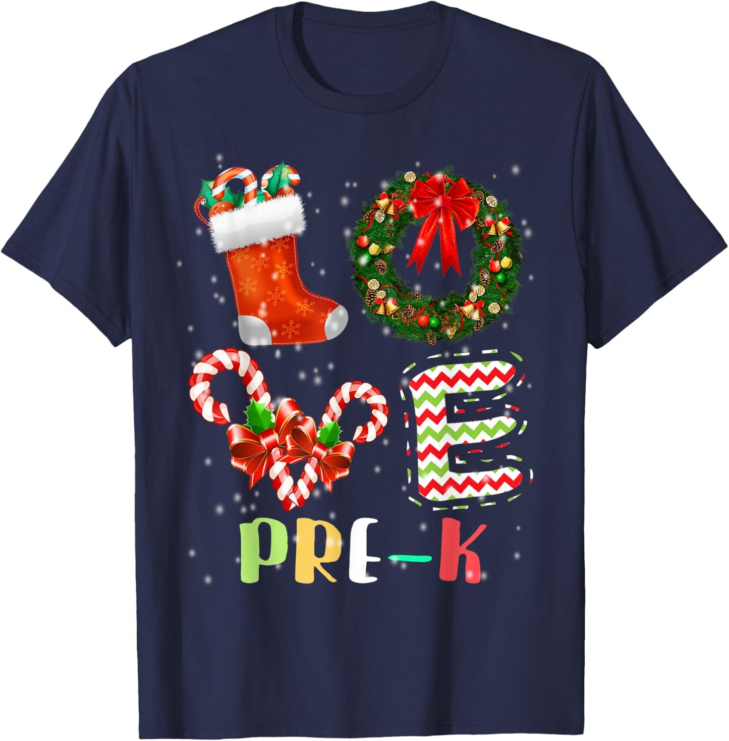 Love Pre-K Christmas Teacher T-Shirt - T-Shirt | Navy
