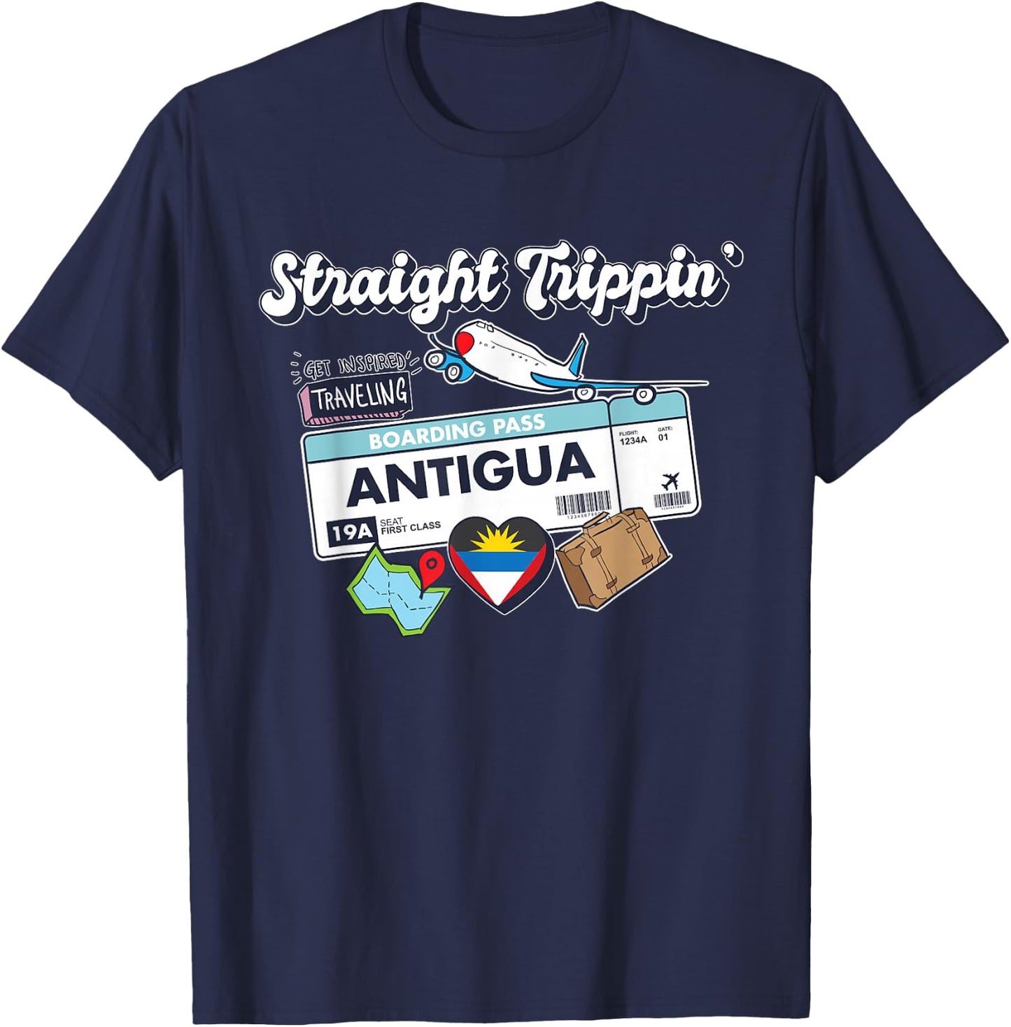 Straight Trippin' Antigua Vacation Tour Travel Trip Matching T-Shirt - T-Shirt | Navy