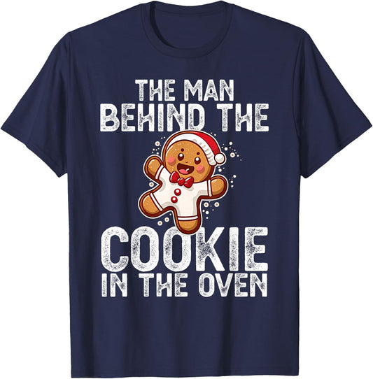 Christmas Baby Announcement Man Behind the Cookie Bump Dad T-Shirt - T-Shirt | Navy