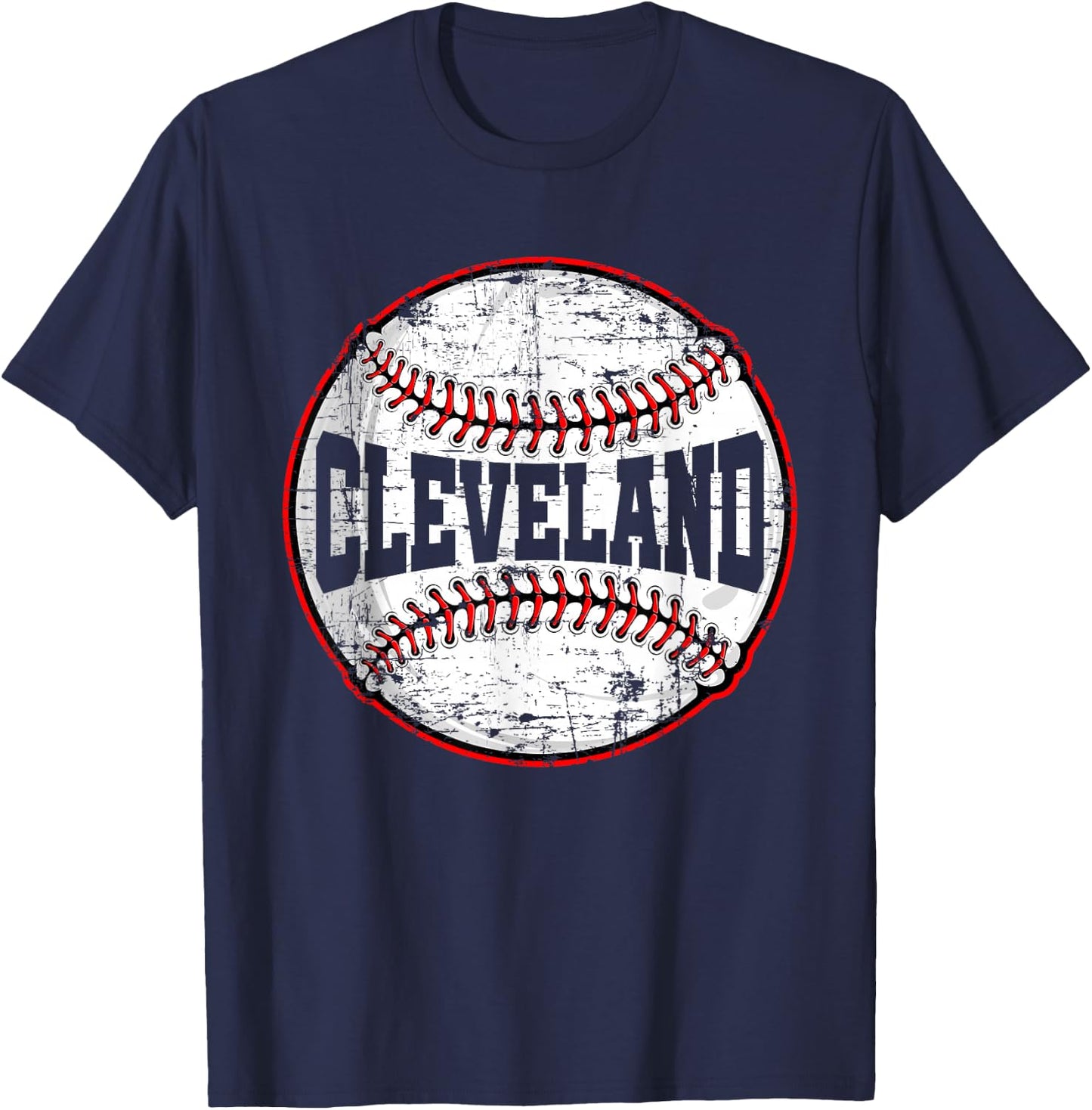 Baseball Lover Men Women Vintage Cleveland Cityscape T-Shirt - T-Shirt | Navy