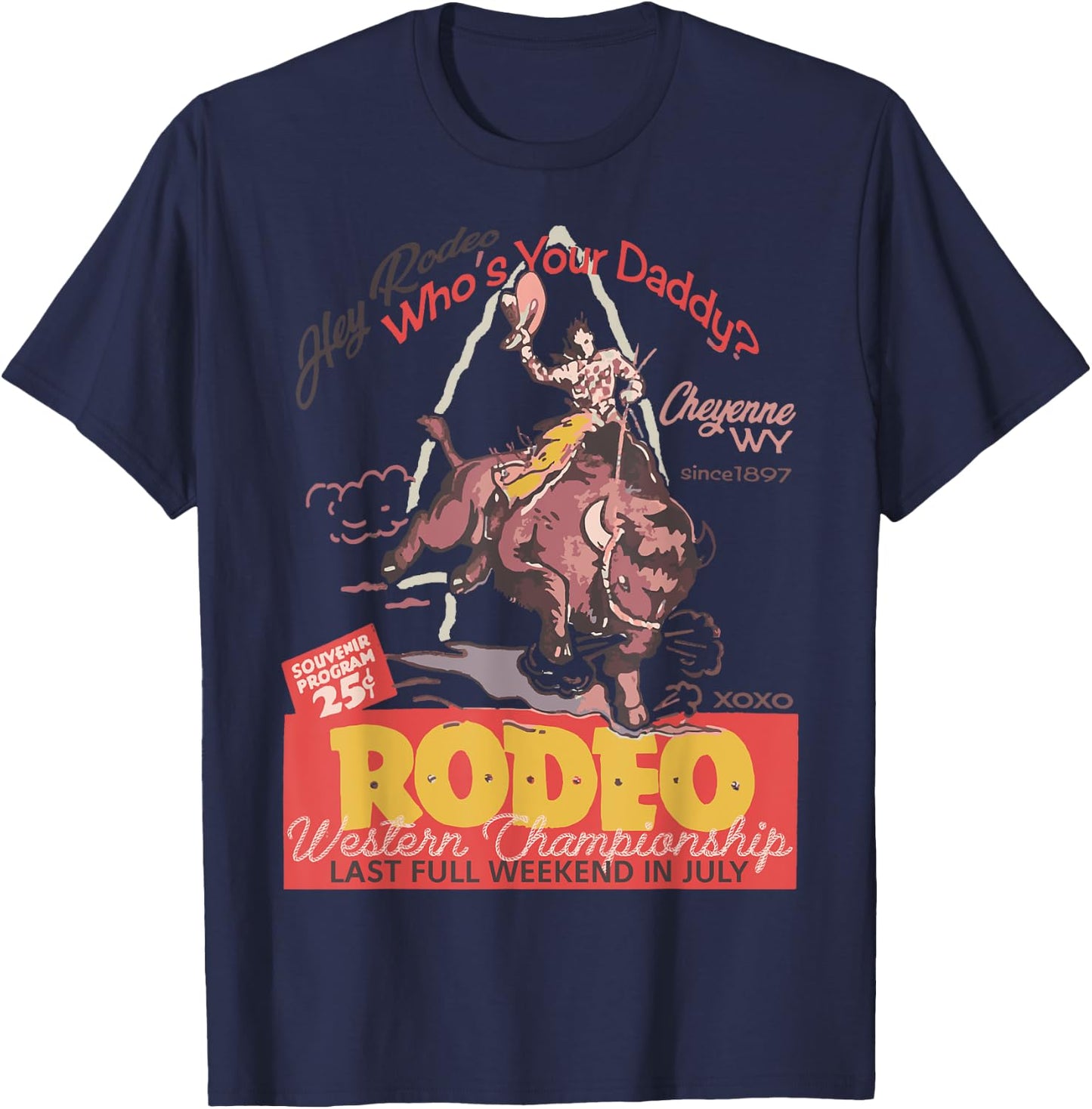 Cheyenne Wyoming WY Rodeo Cowboy T-Shirt - T-Shirt | Navy
