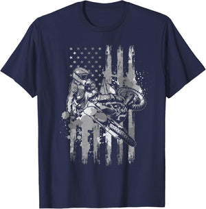 Freestyle Motocross American Flag I Motorcycle Supercross Women Men T-Shirt - T-Shirt | Navy