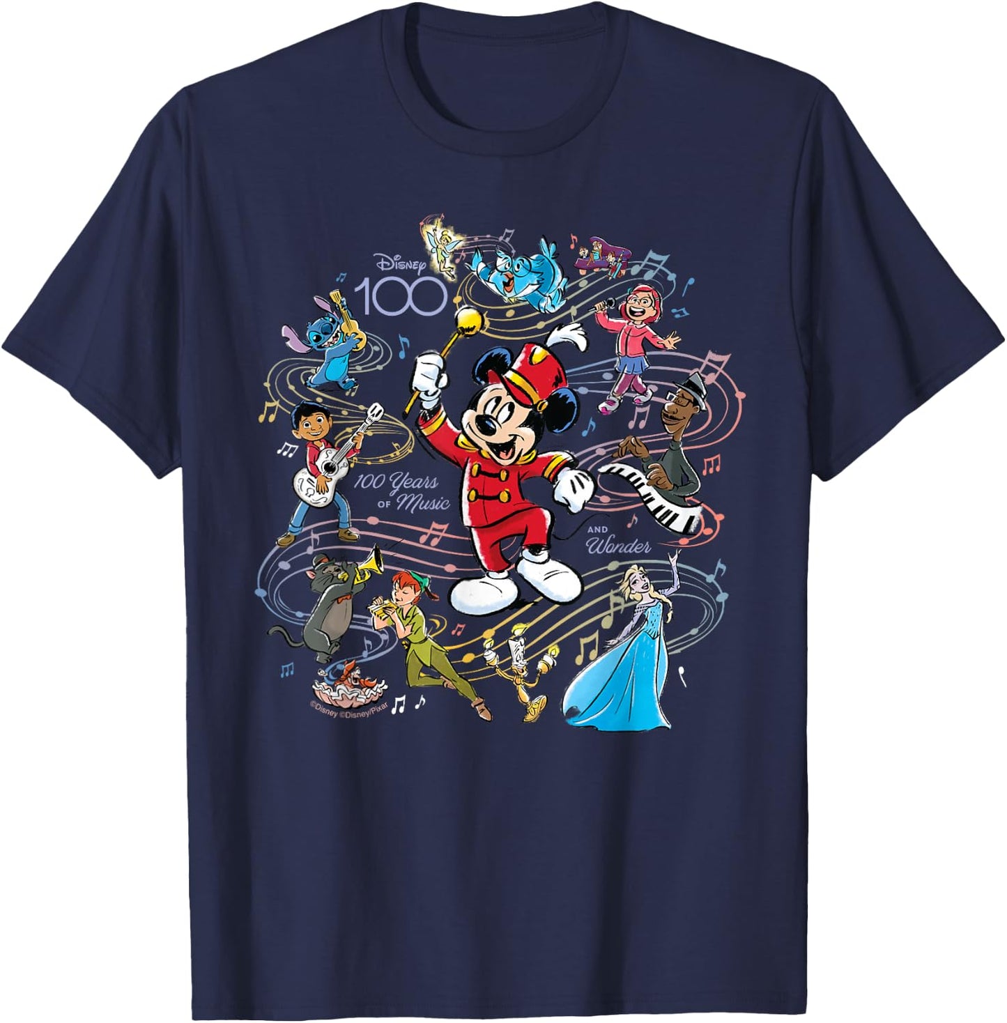 Disney 100 Years of Music and Wonder Mickey Full Color D100 T-Shirt - T-Shirt | Navy