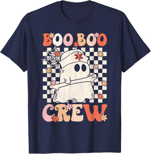 Groovy Boo Boo Crew Nurse Ghost Paramedic EMT EMS Halloween T-Shirt - T-Shirt | Navy