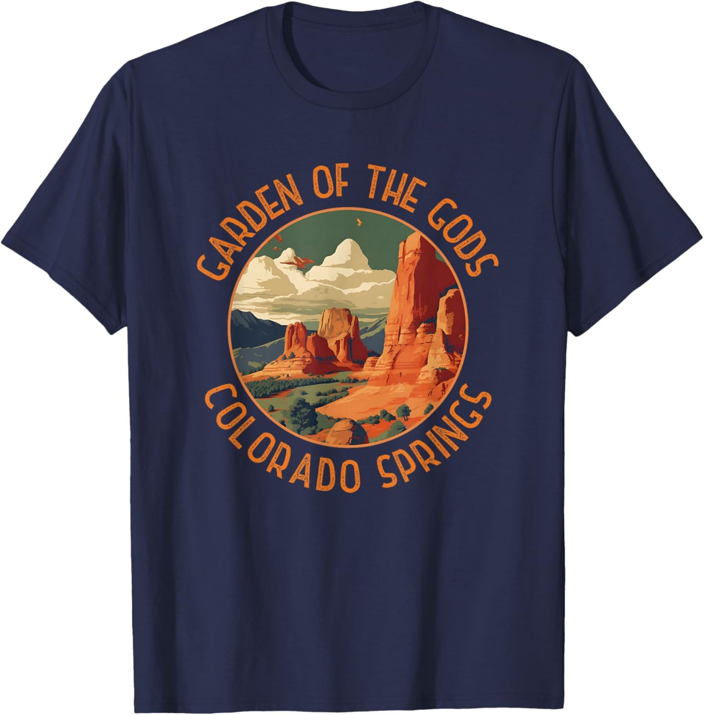 Garden of The Gods Colorado Springs Distressed Circle T-Shirt - T-Shirt | Navy
