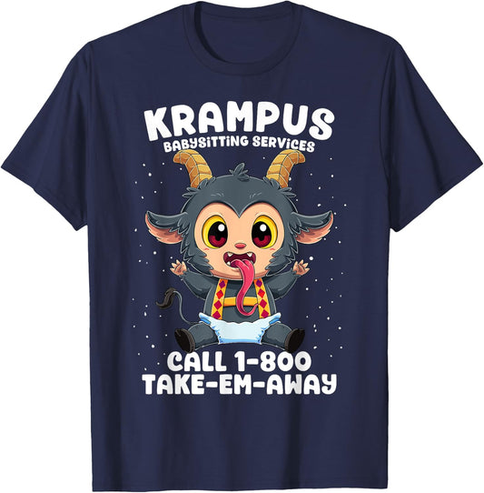Krampus Babysitting Services Germanic Christmas Demon Horror T-Shirt - T-Shirt | Navy