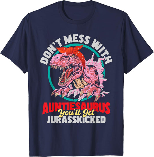 Don't Mess With Auntiesaurus - Aunty Auntie Gender Reveal T-Shirt - T-Shirt | Navy