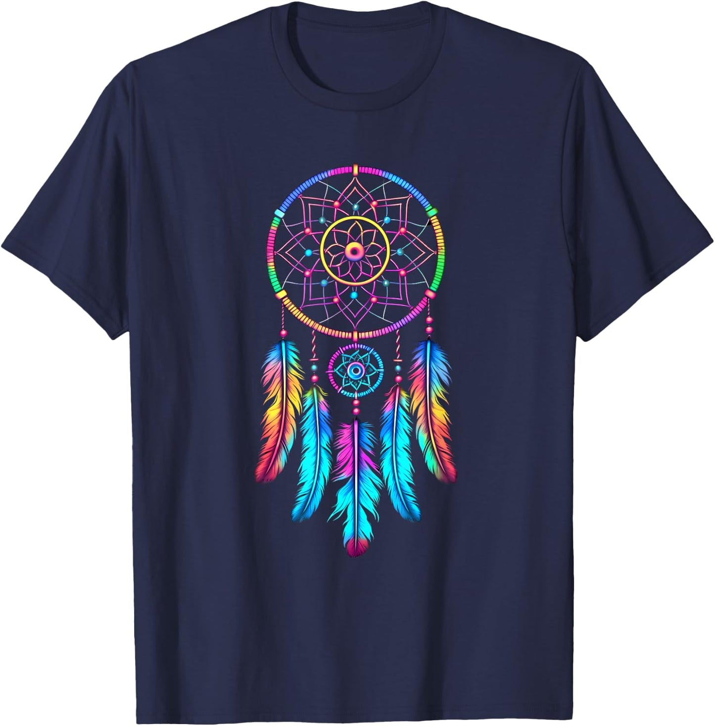 Colourful Dream Catcher Feather Tribal Indian Tattoo Dreamcatcher T-Shirt - T-Shirt | Navy