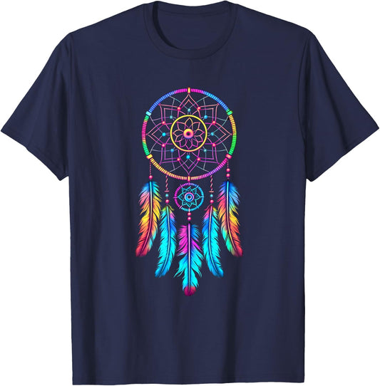 Colourful Dream Catcher Feather Tribal Indian Tattoo Dreamcatcher T-Shirt - T-Shirt | Navy