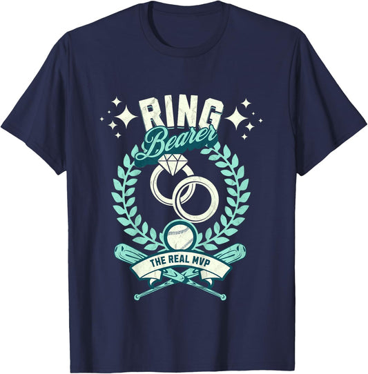 Kids The Real MVP Ring Bearer Gifts for Little Boys Baseball T-Shirt - T-Shirt | Navy