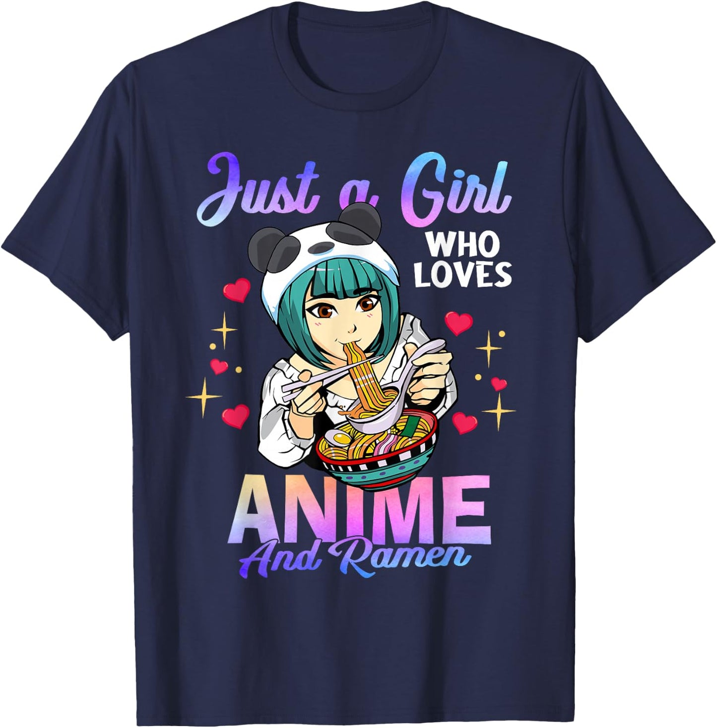 Just a Girl Who Loves Anime and Ramen Bowl Panda Girl Teen T-Shirt - T-Shirt | Navy