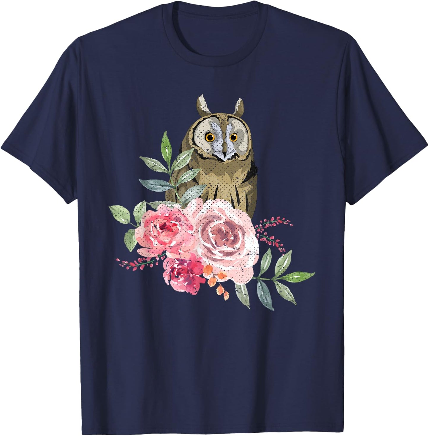 Owl Lover Flower Roses Wise Bird Animal Vintage Owl T-Shirt - T-Shirt | Navy