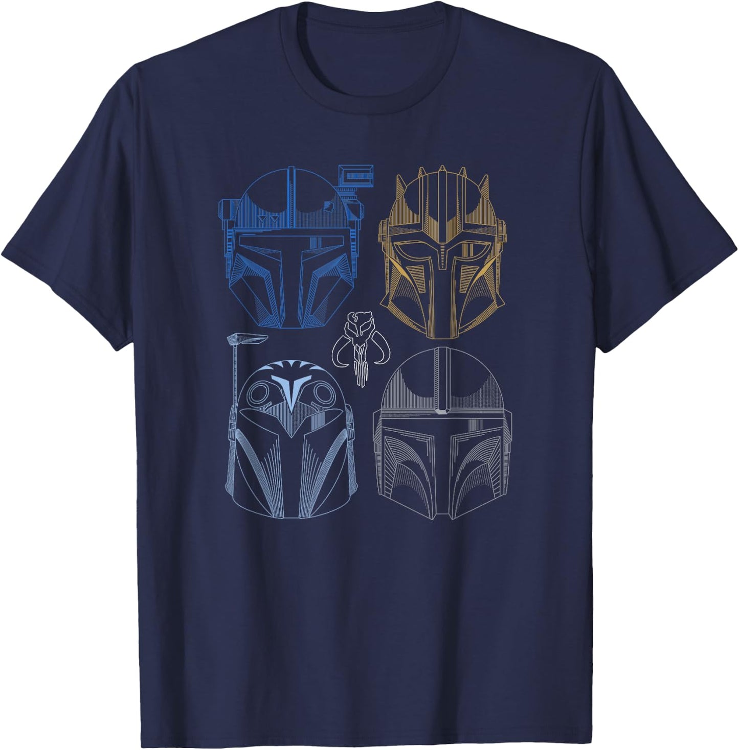 Star Wars: The Mandalorian Outline Bounty Hunter Color Stack T-Shirt - T-Shirt | Navy