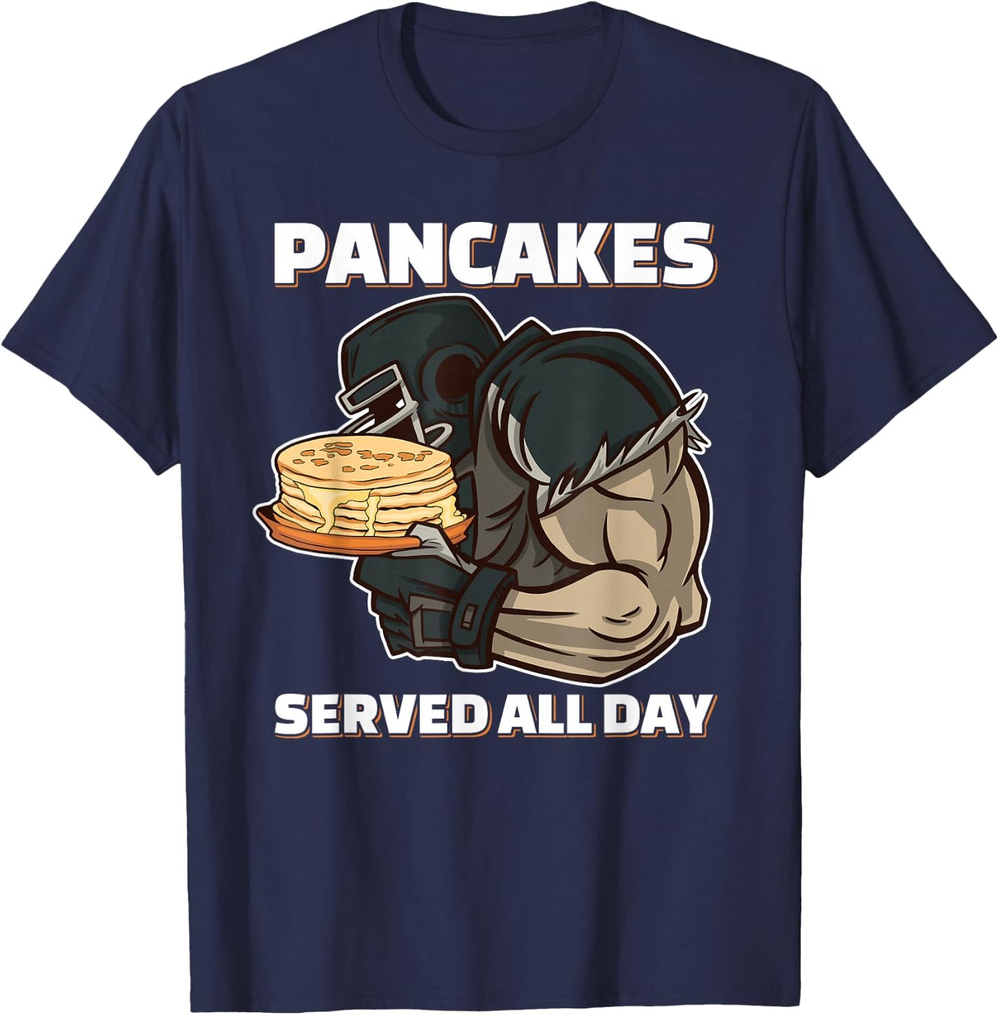Pancakes Served All Day Football Offensive Lineman Pancake T-Shirt - T-Shirt | Navy