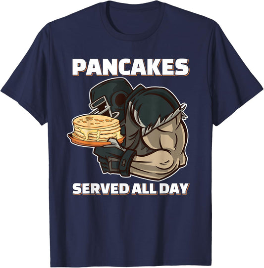 Pancakes Served All Day Football Offensive Lineman Pancake T-Shirt - T-Shirt | Navy