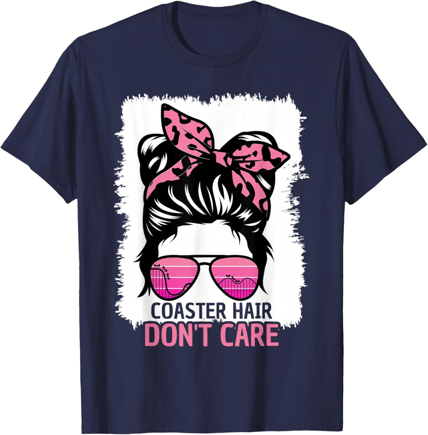 Coaster Hair Don't Care Roller Coaster Messy Bun Theme Park T-Shirt - T-Shirt | Navy