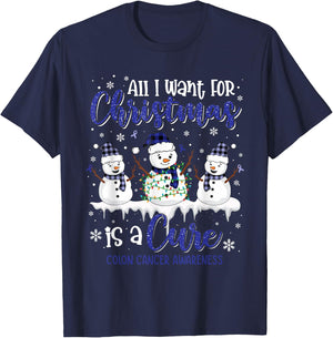 All I Want for Christmas is A Cure Colon Cancer Awareness T-Shirt - T-Shirt | Navy