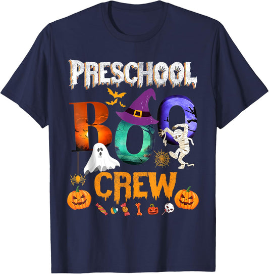 Preschool Boo Crew Teacher Student Funny Halloween Costume Men Women Kids T-Shirt - T-Shirt | Navy