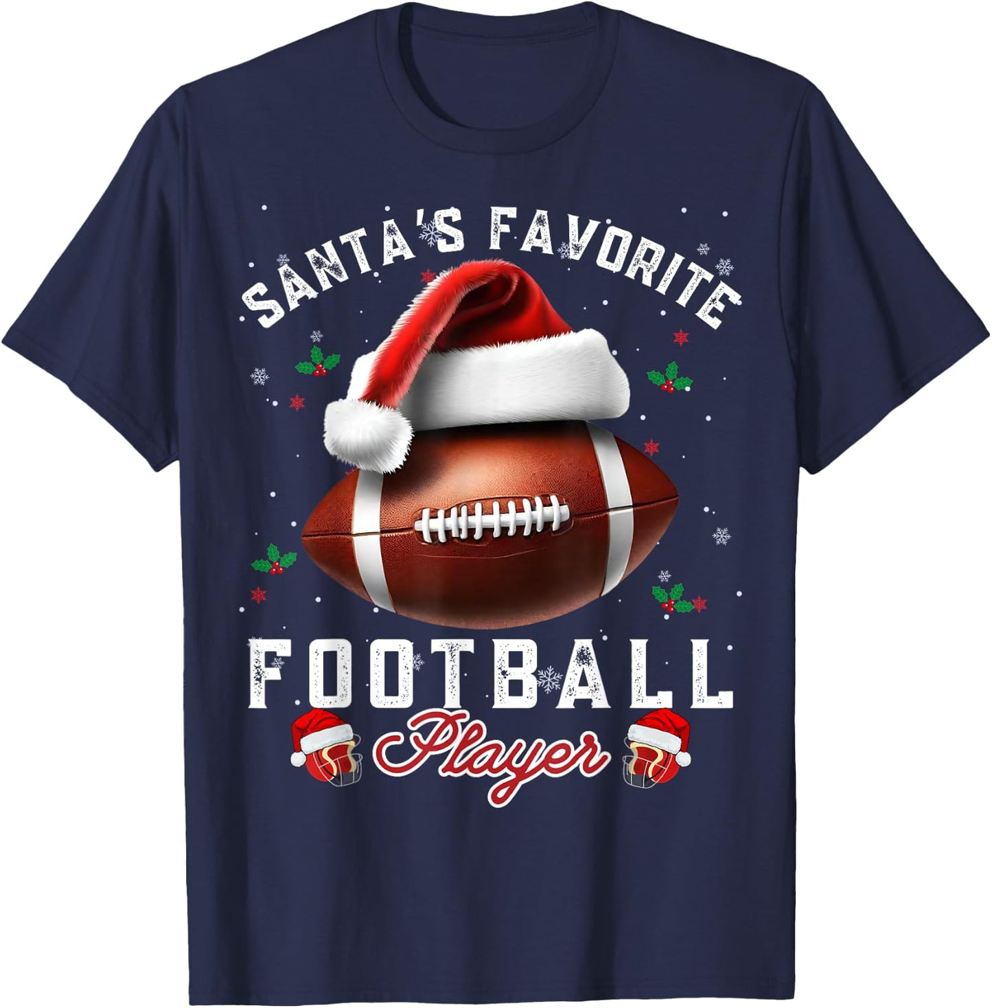 Santa's, Favorite Football Player Apparel Christmas Sport T-Shirt - T-Shirt | Navy