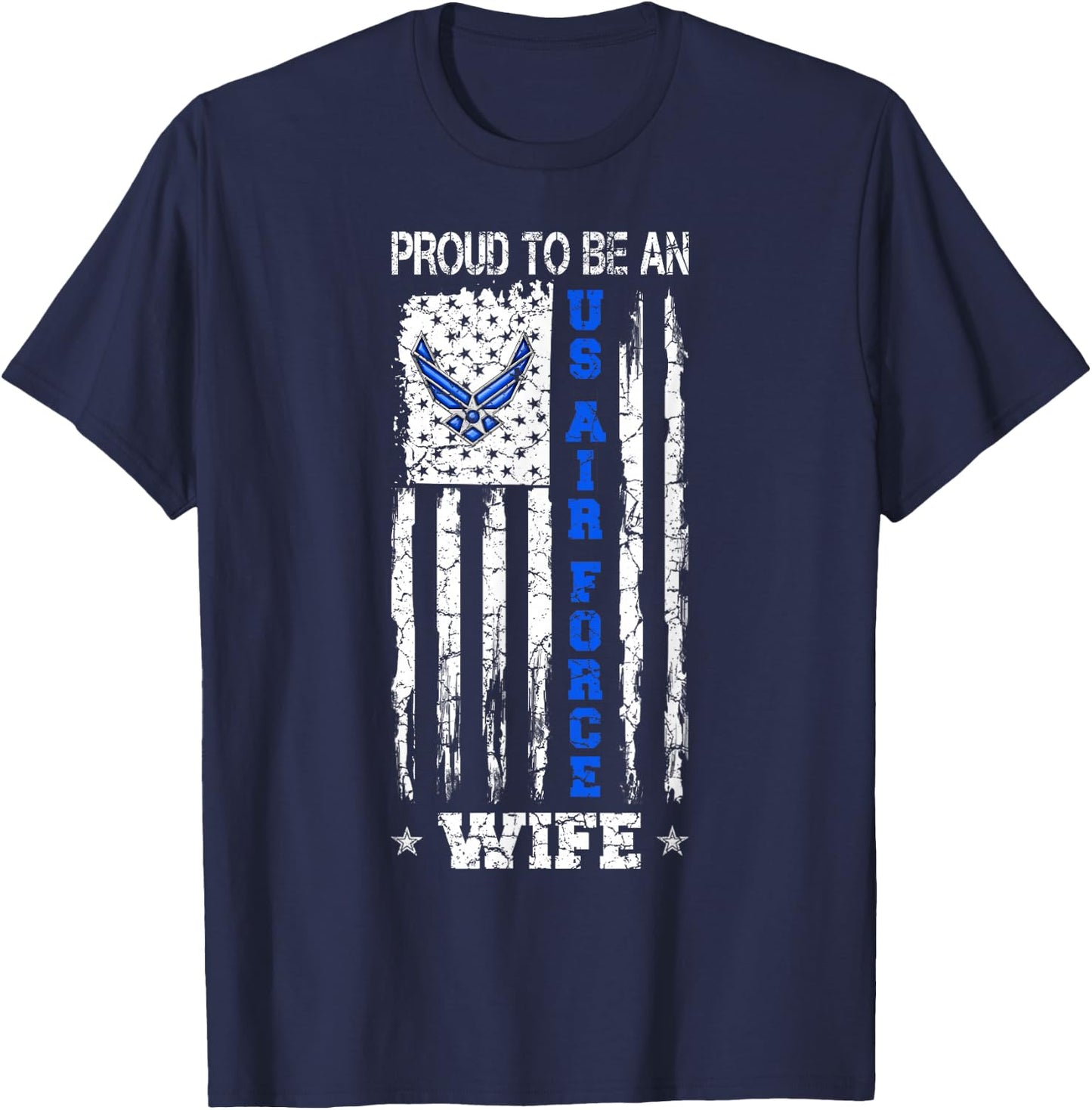 Vintage USA Flag Proud To Be An US Air Force Wife T-Shirt - T-Shirt | Navy