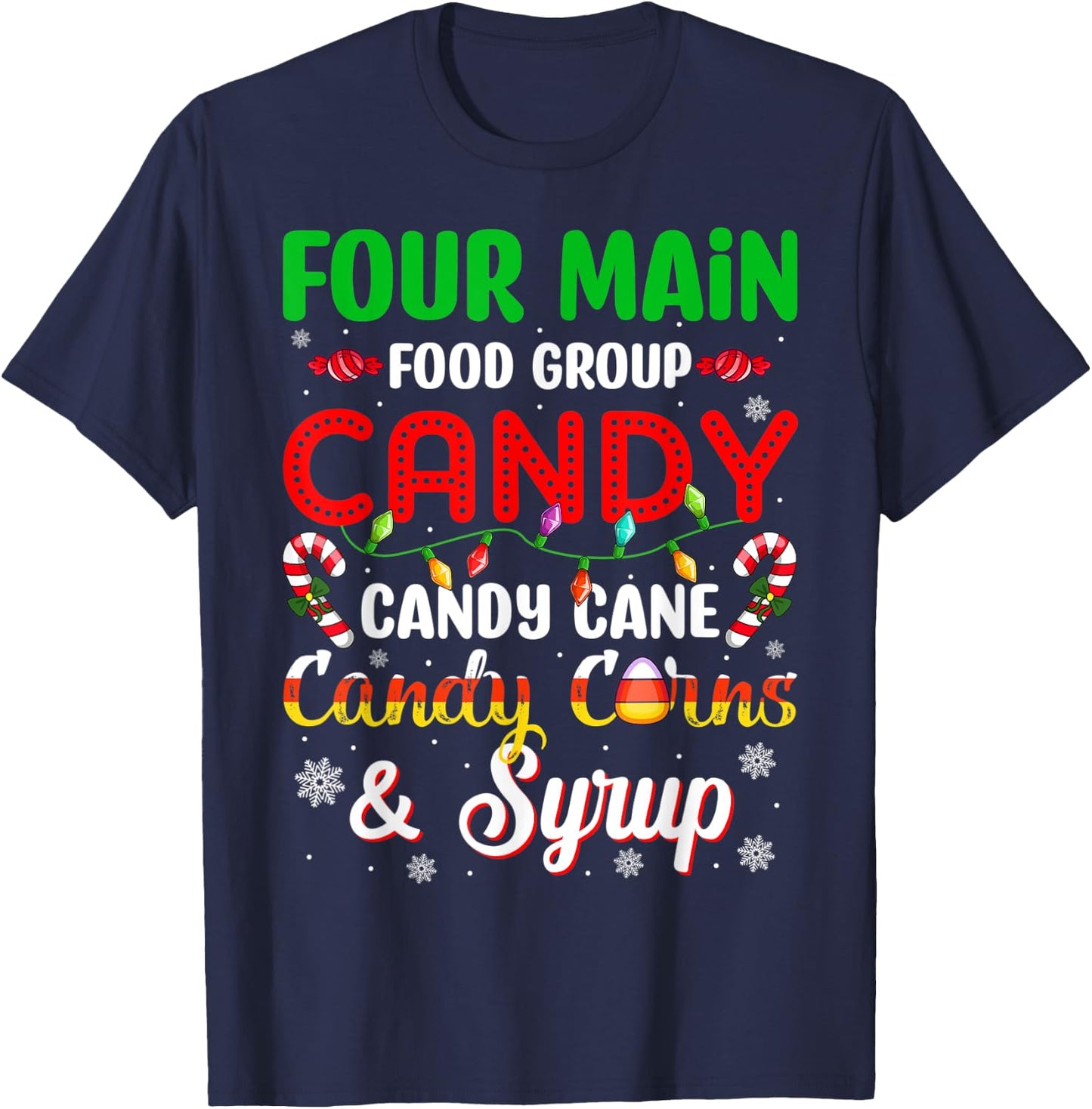 Christmas Pajama Four Main Funny Food Groups Elf Candy Corn T-Shirt - T-Shirt | Navy