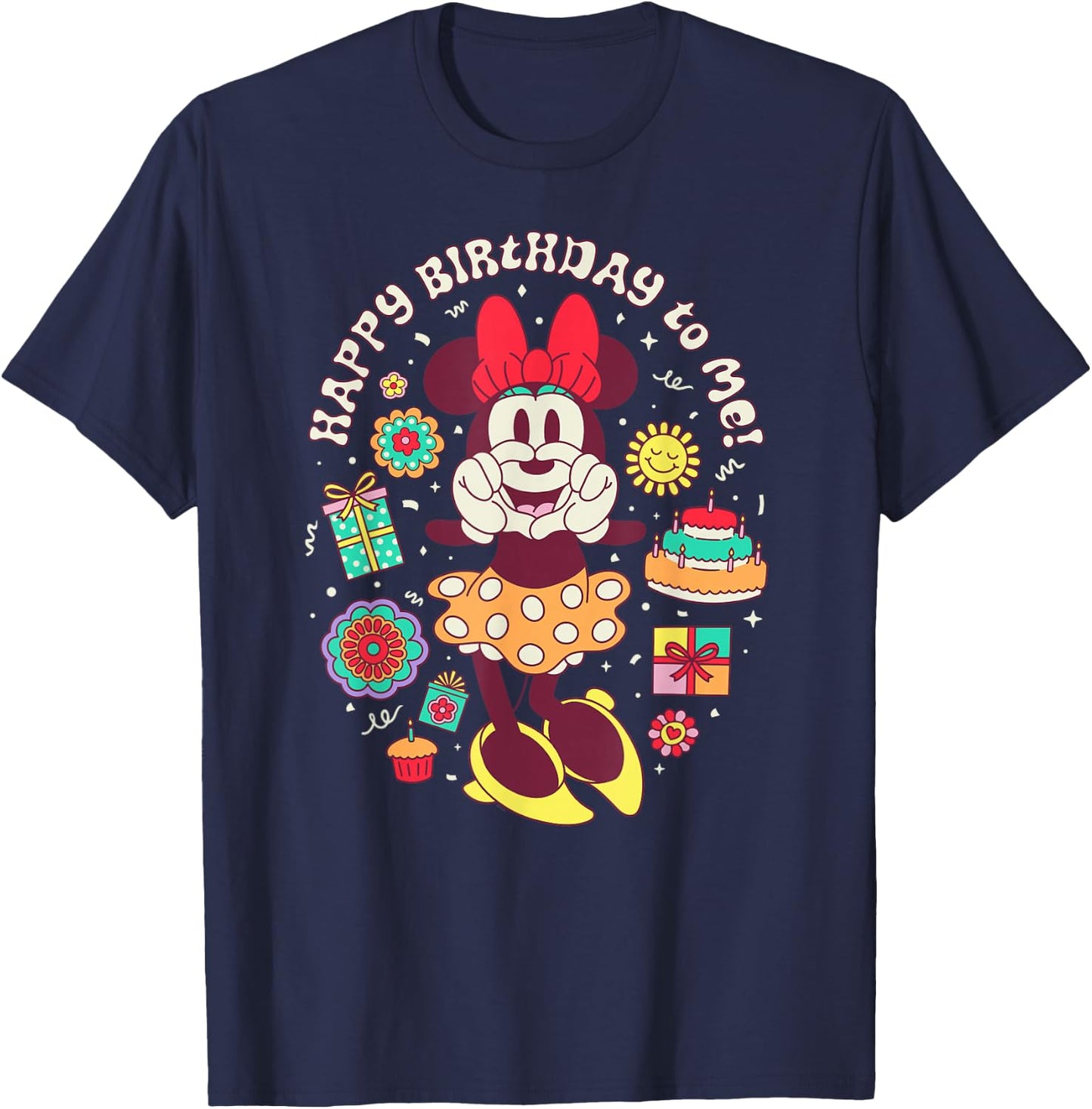 Disney Minnie Mouse Happy Birthday to Me Finger Heart Retro T-Shirt - T-Shirt | Navy
