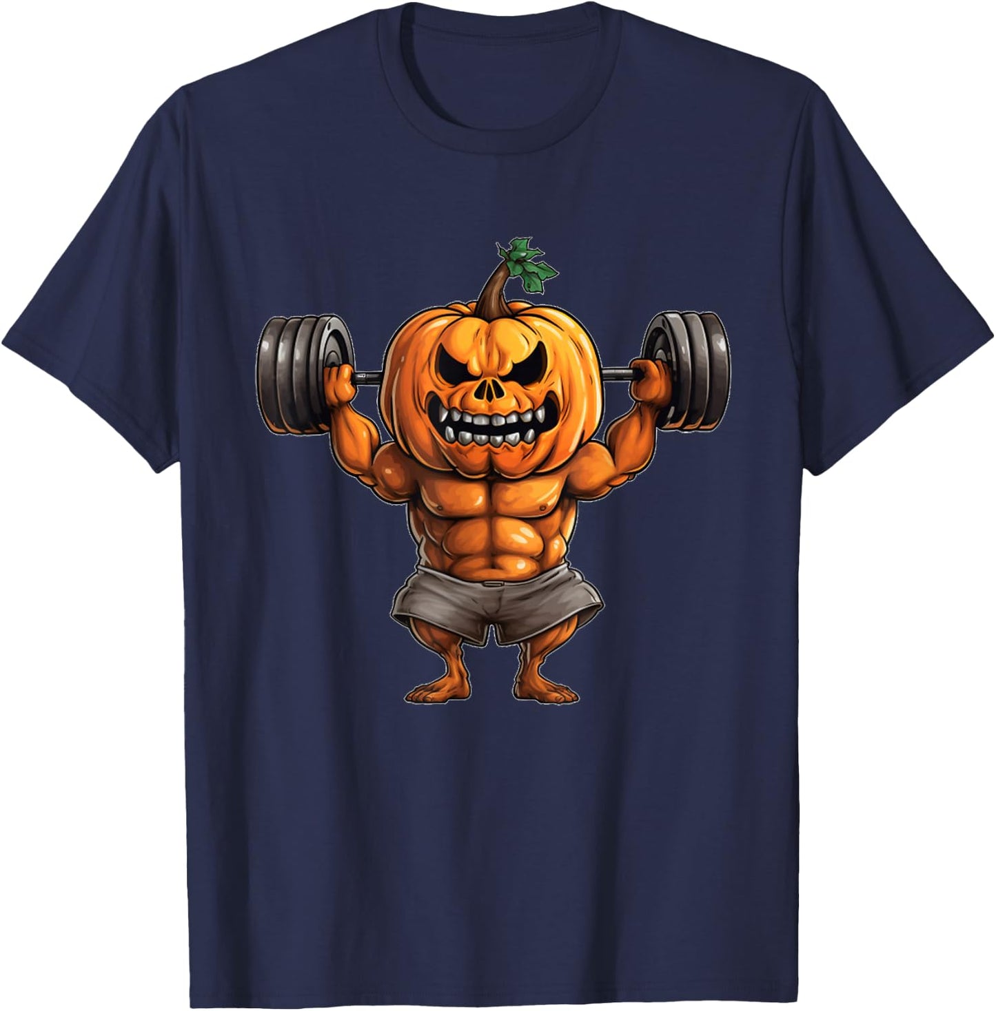 Pumpkin Lifting Weights Bodybuilding Halloween Weightlifting T-Shirt - T-Shirt | Navy