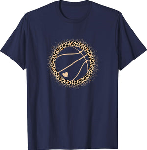 Cute Basketball Leopard Print Women Girls Basketball Lover T-Shirt - T-Shirt | Navy