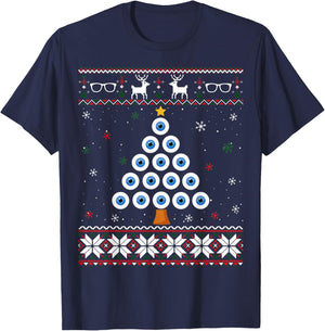 Eye Ball Christmas Tree Optometry Ugly Xmas Sweater T-Shirt - T-Shirt | Navy