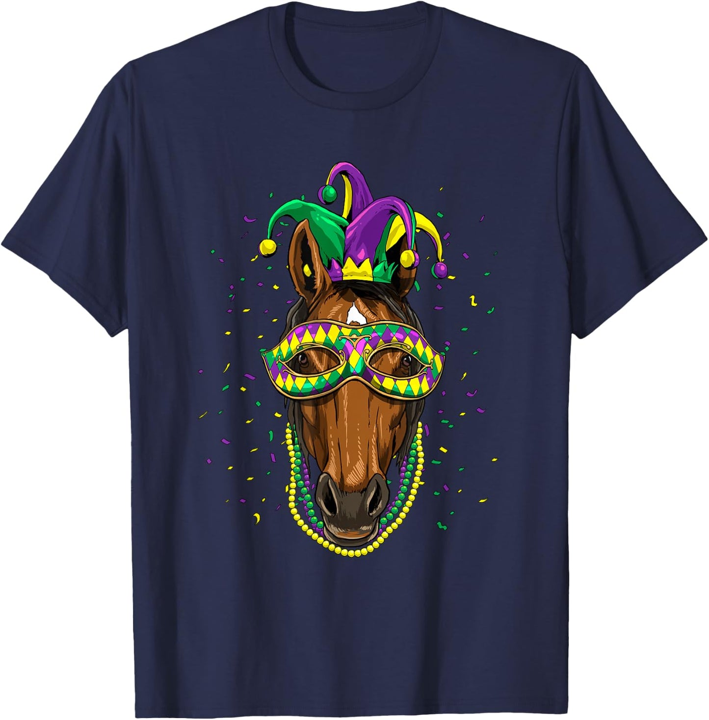 Mardi Gras Shirt Jester Horse Cowboy Cowgirl Horse Lover T-Shirt - T-Shirt | Navy