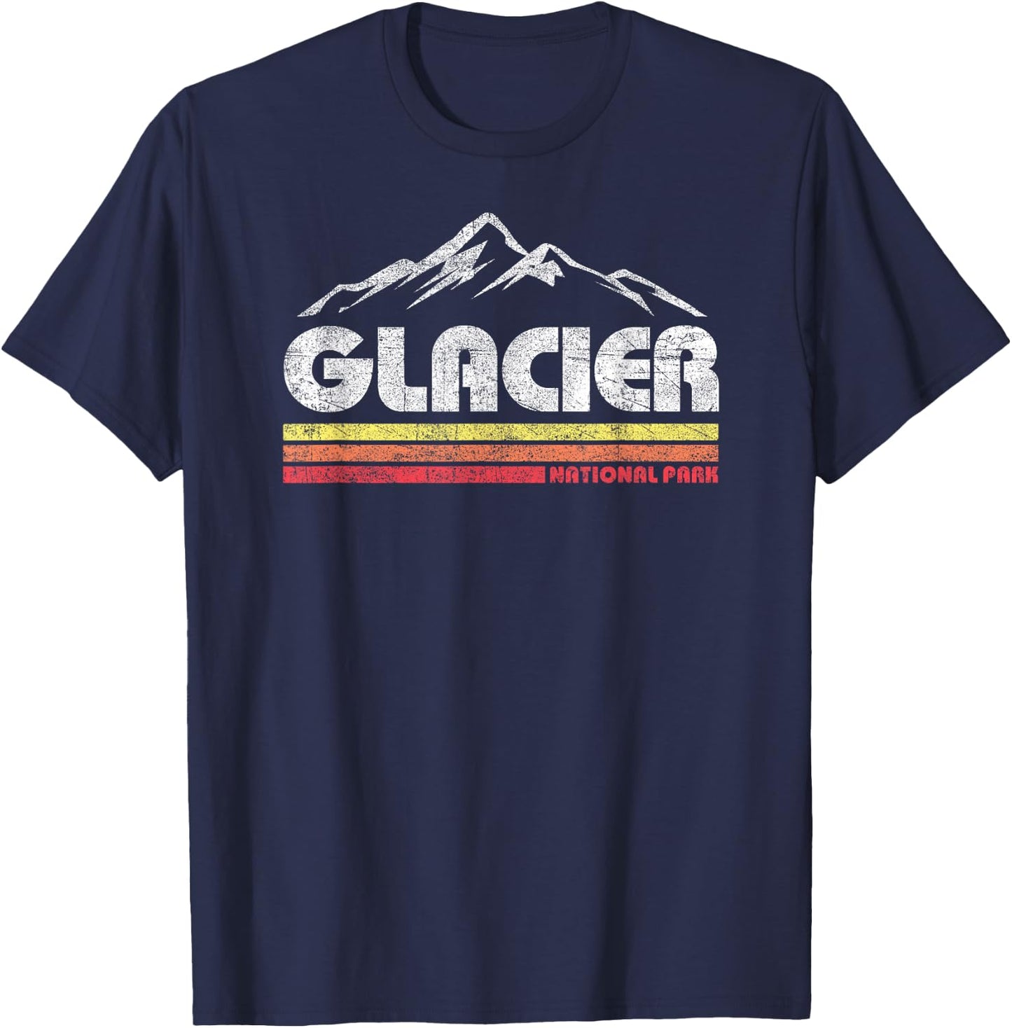 Vintage Glacier National Park Retro Mountain Souvenir Nature T-Shirt - T-Shirt | Navy