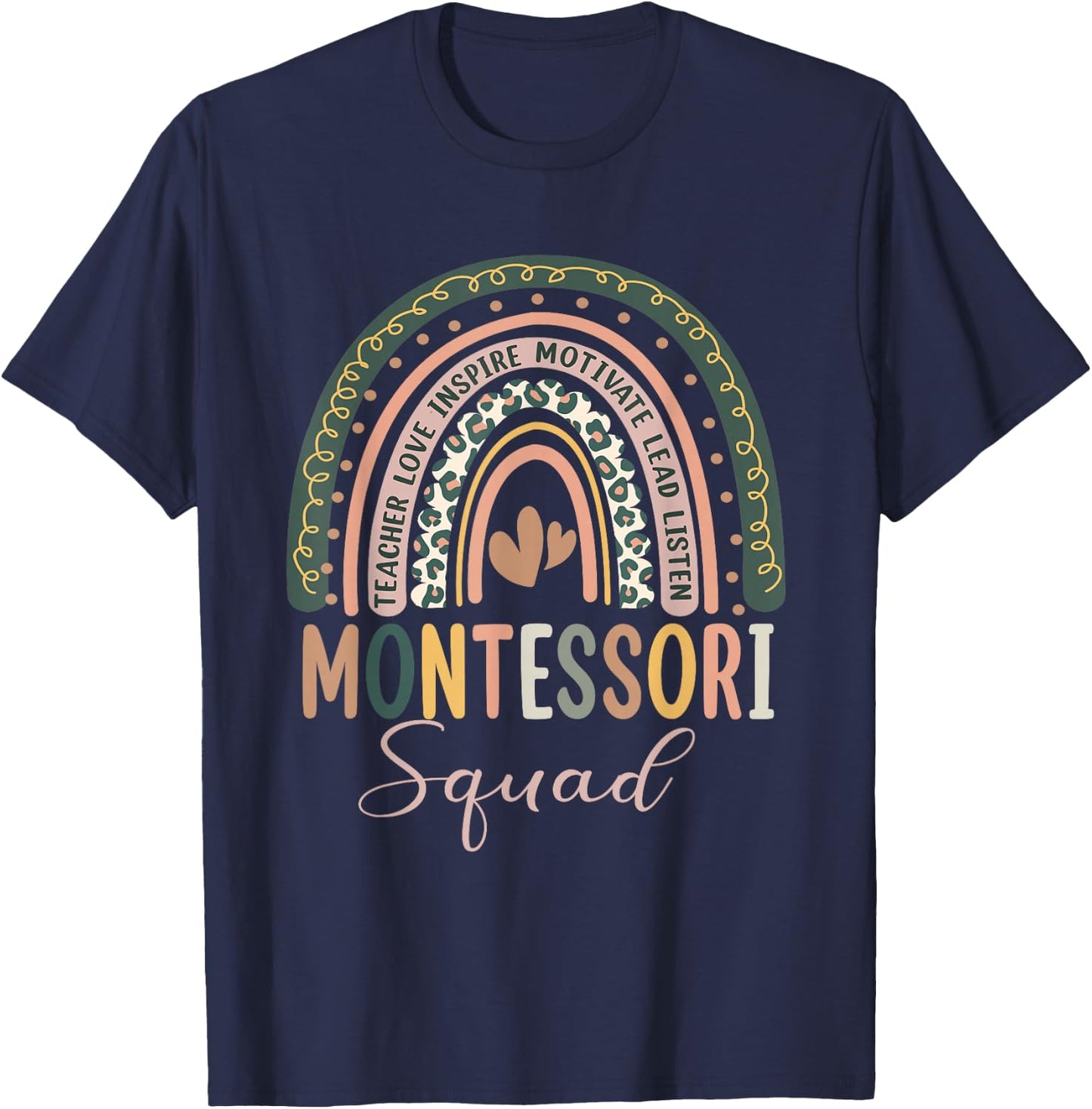 Montessori Squad Rainbow Montessori Teacher Back To School T-Shirt - T-Shirt | Navy
