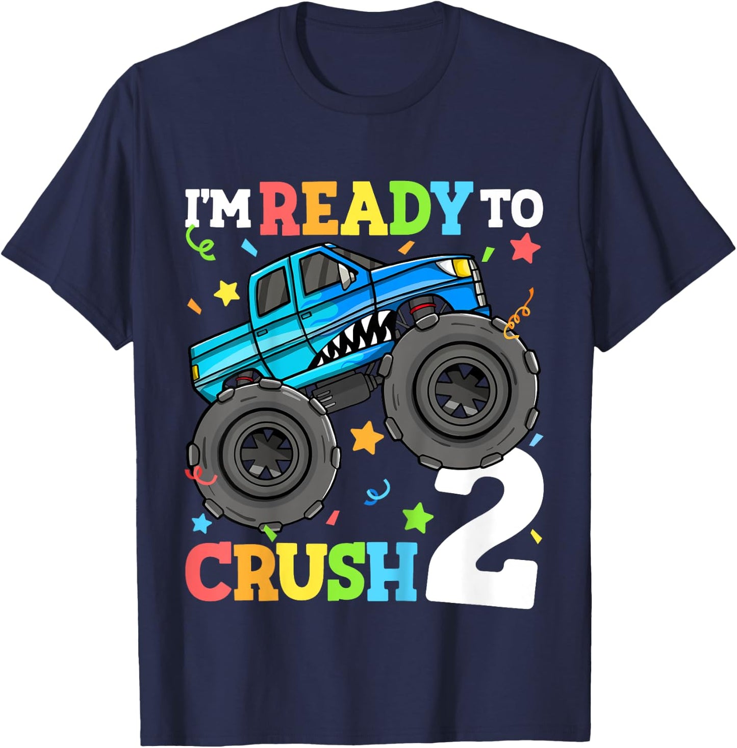 Kids Monster Truck Shark 2nd Birthday Boy Toddler 2 Two Year Old T-Shirt - T-Shirt | Navy