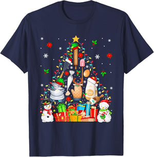 Baking Tools As Christmas Tree Xmas Lights Snowmen Baker T-Shirt - T-Shirt | Navy