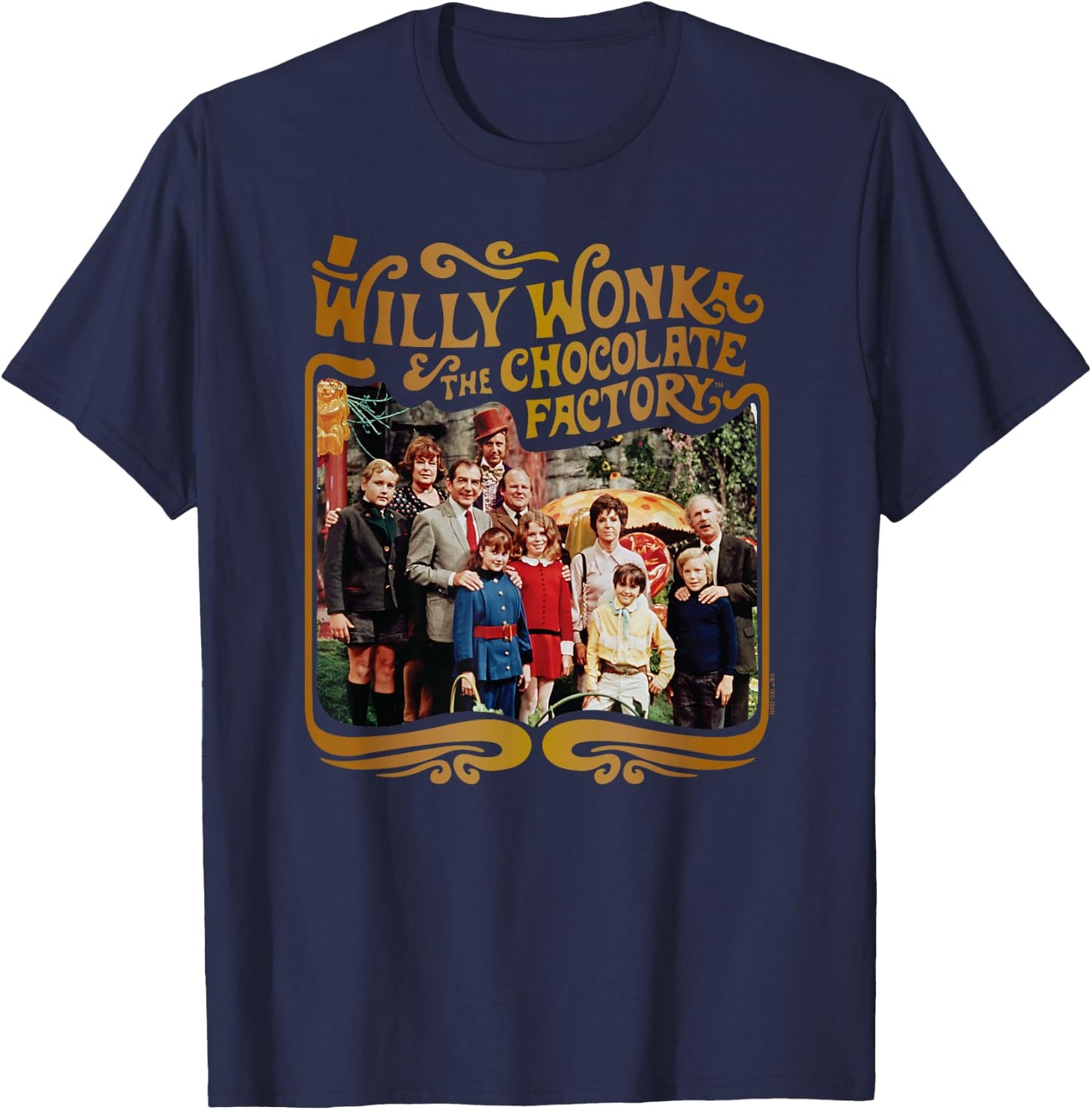Willy Wonka & The Chocolate Factory - Willy Wonka Cast Photo T-Shirt - T-Shirt | Navy
