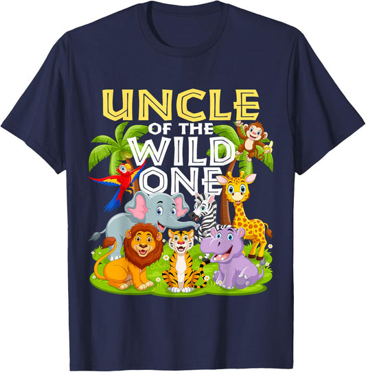 Uncle Of The Wild One 1st Birthday Zoo Animal Safari Jungle T-Shirt - T-Shirt | Navy