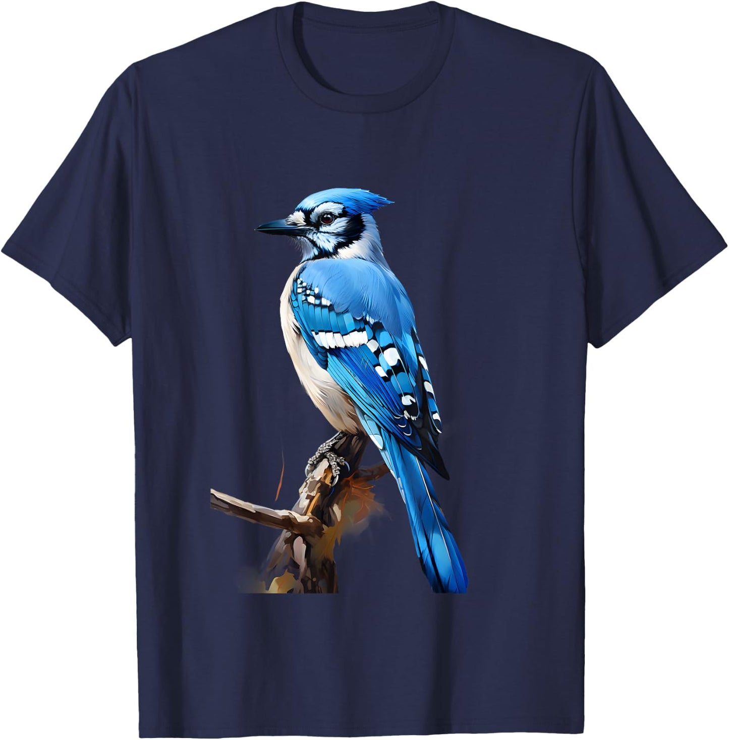 Realistic Blue Jay Gift on a Tree Branch T-Shirt - T-Shirt | Navy