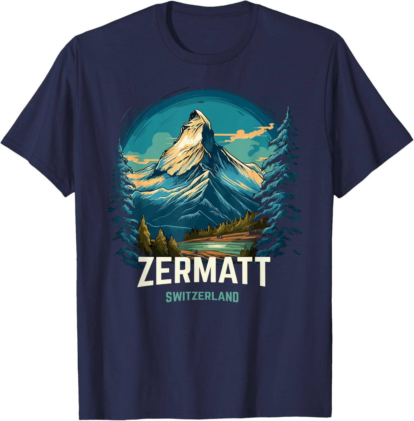 Zermatt Switzerland Vintage Ski Trip Matterhorn T-Shirt - T-Shirt | Navy