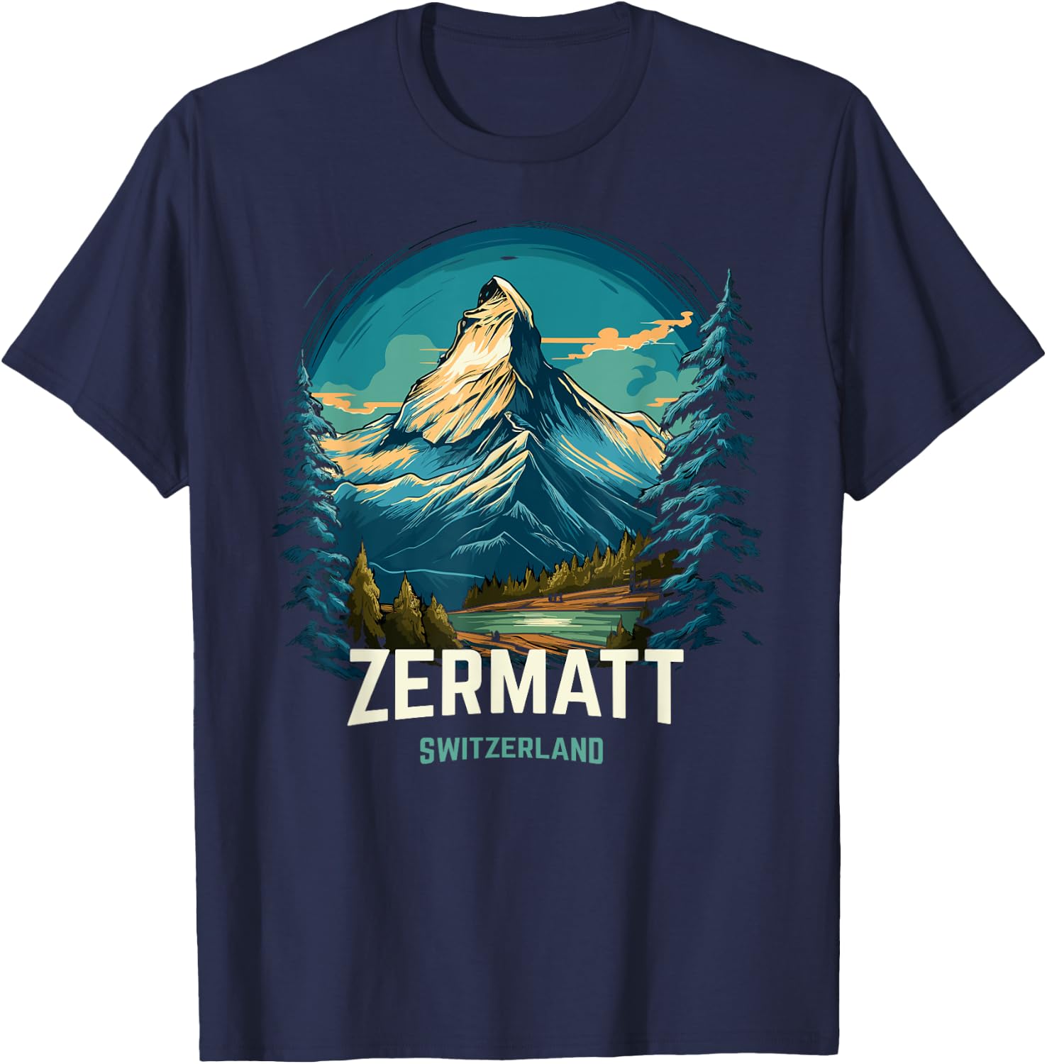 Zermatt Switzerland Vintage Ski Trip Matterhorn T-Shirt - T-Shirt | Navy