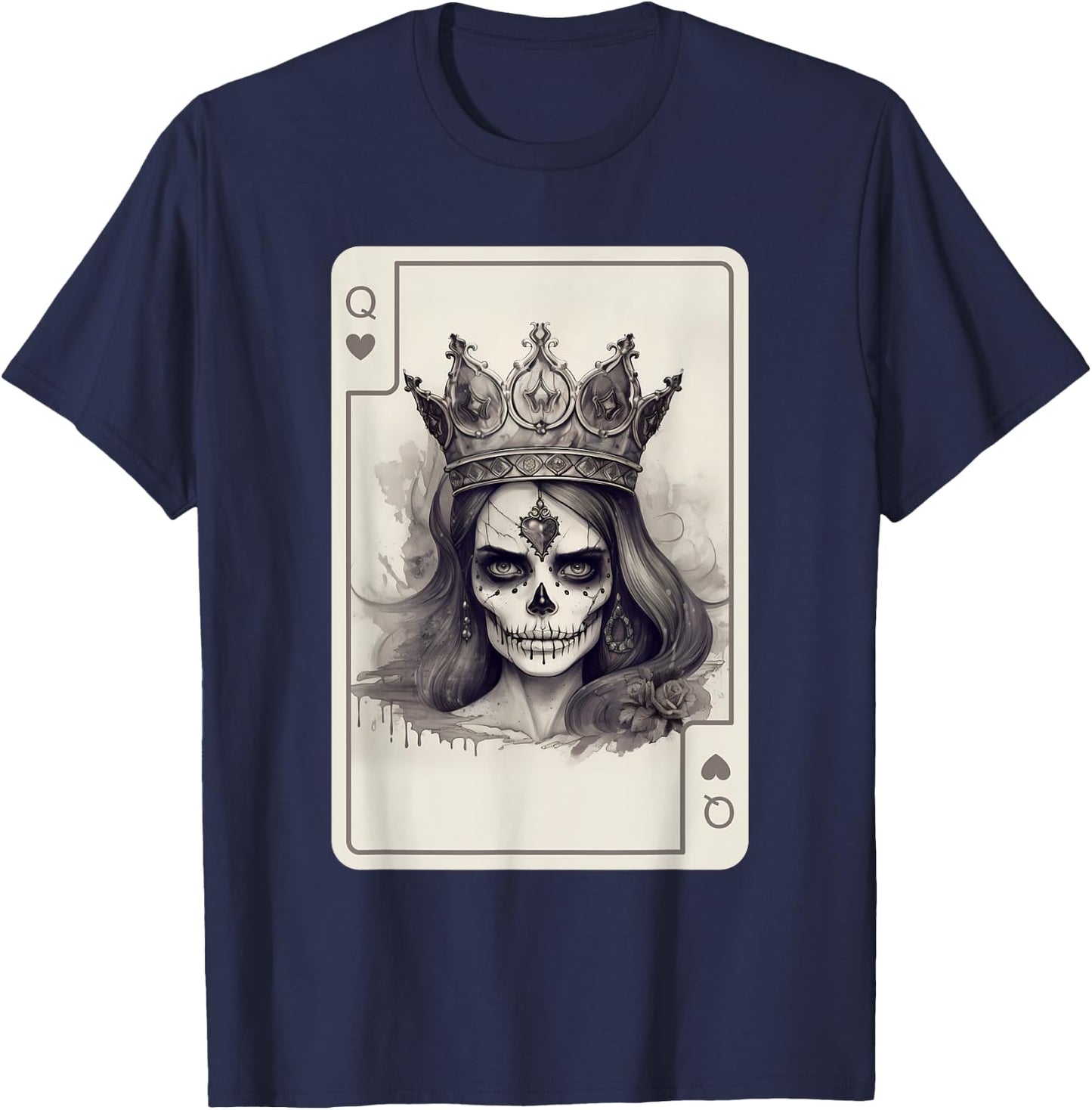 Queen of Hearts Gothic Poker Card Game Halloween Creepy T-Shirt - T-Shirt | Navy