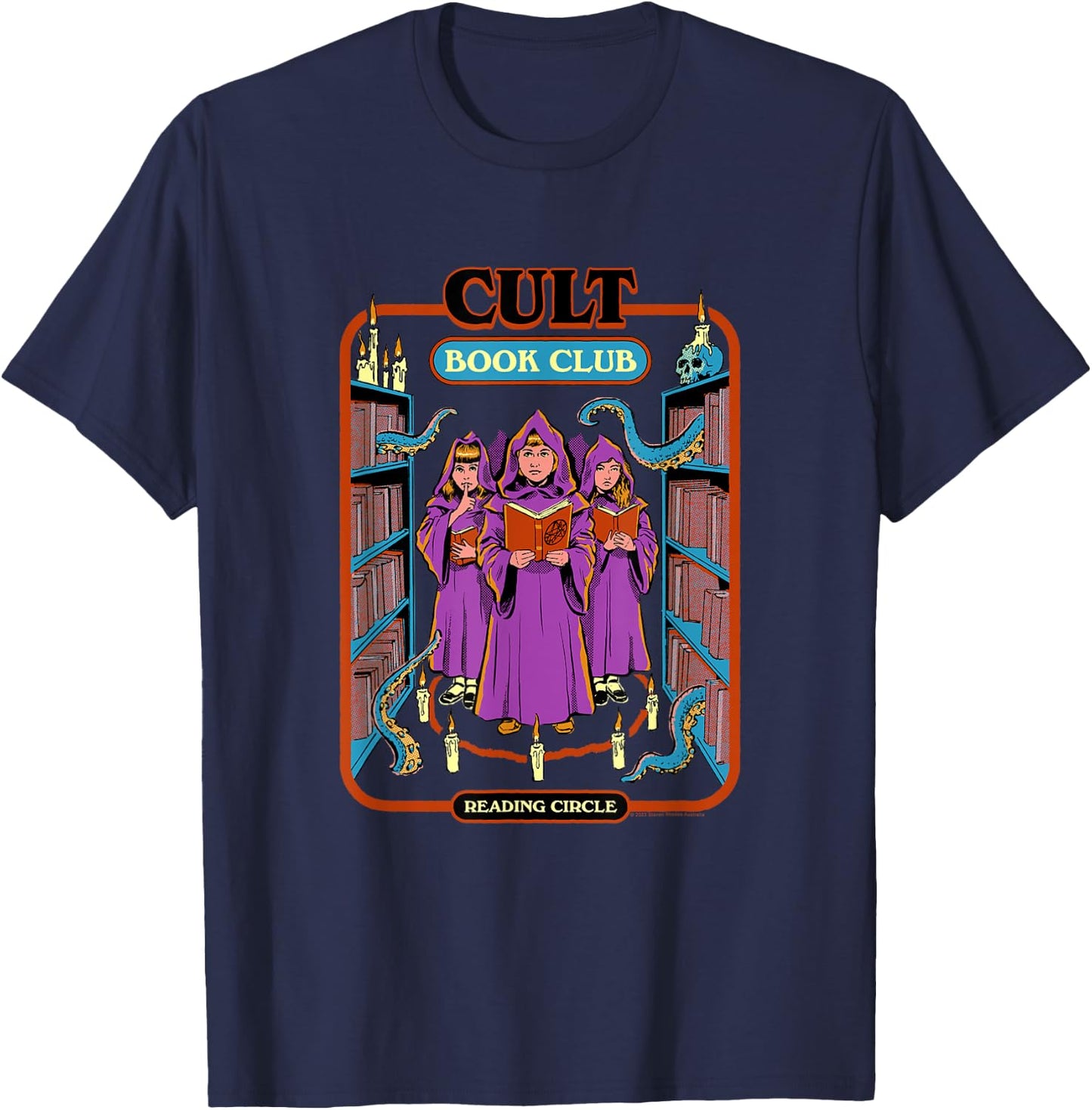 Steven Rhodes Cult Book Club Reading Circle Retro Dark Humor T-Shirt - T-Shirt | Navy