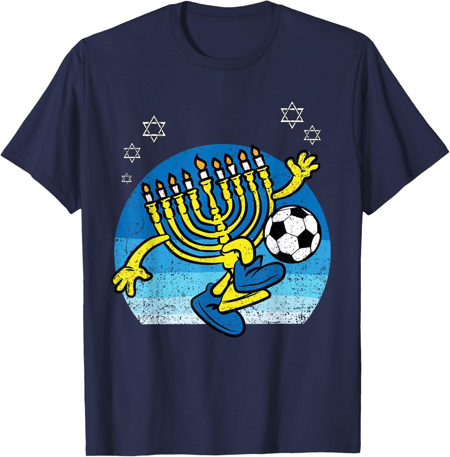 Menorah Soccer Player Hanukkah Chanukah Jewish Holiday T-Shirt - T-Shirt | Navy