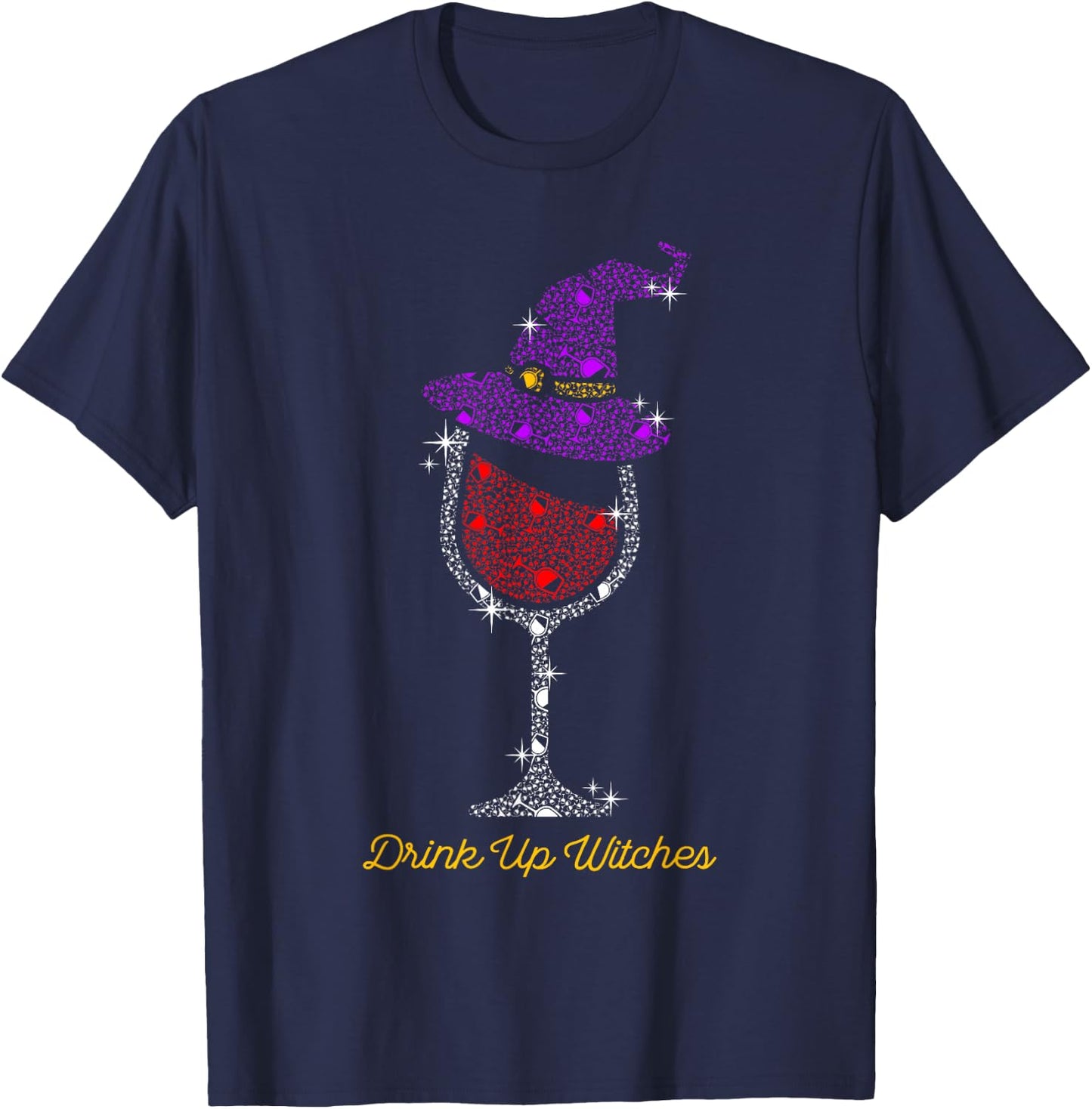 Witch Glass Halloween Wine Drink Up Witches T-Shirt - T-Shirt | Navy