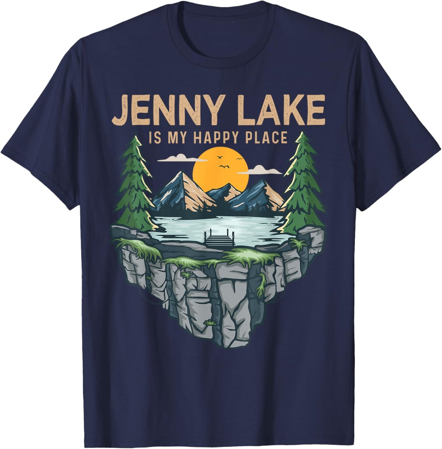 Fishing Boating Camping - My Happy Place Jenny Lake T-Shirt - T-Shirt | Navy